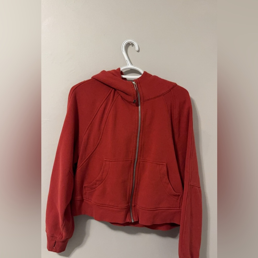 euc lululemon burnt orange scuba cropped full zip m/l